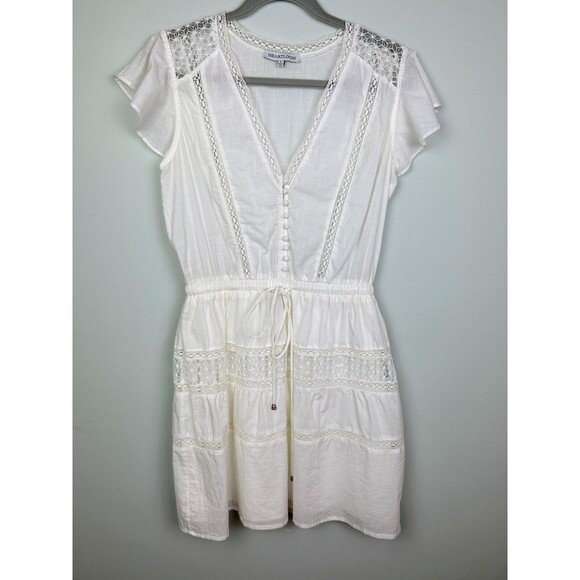 Heartloom Anthropologie Perla Dress Eggshell Ivory Eyelet Flutter Sleeve Boho S - Picture 2 of 11